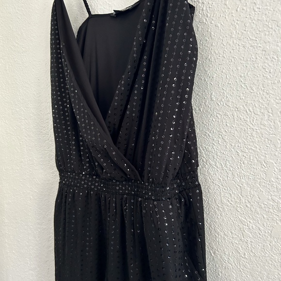Express Medium Black Jumpsuit Sequin adjustable straps pockets - Picture 2 of 10